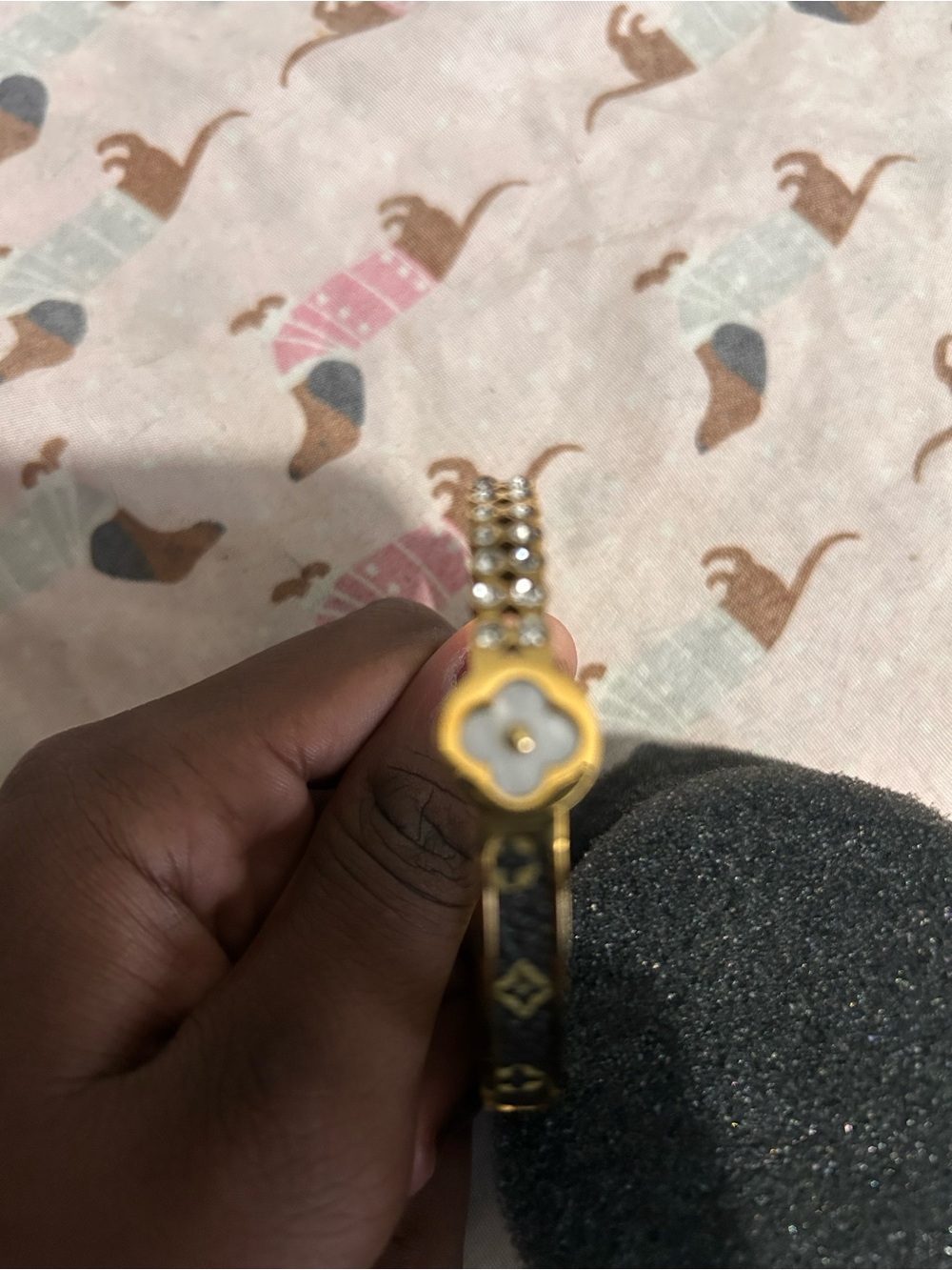 Louis Vuitton Gold Bracelet with White Fleur Motif
